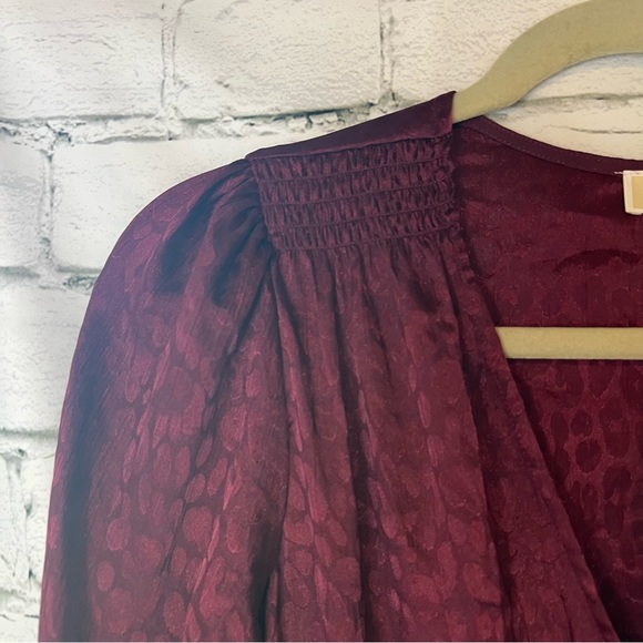 Michael Kors Dark Ruby Red Leopard Print Embossed Ruffle Dress, NWT!! - Picture 5 of 7